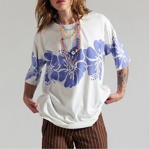 Free People x The Bureau Hibiscus Tee. Oversized XS. Blue . 100% Cotton